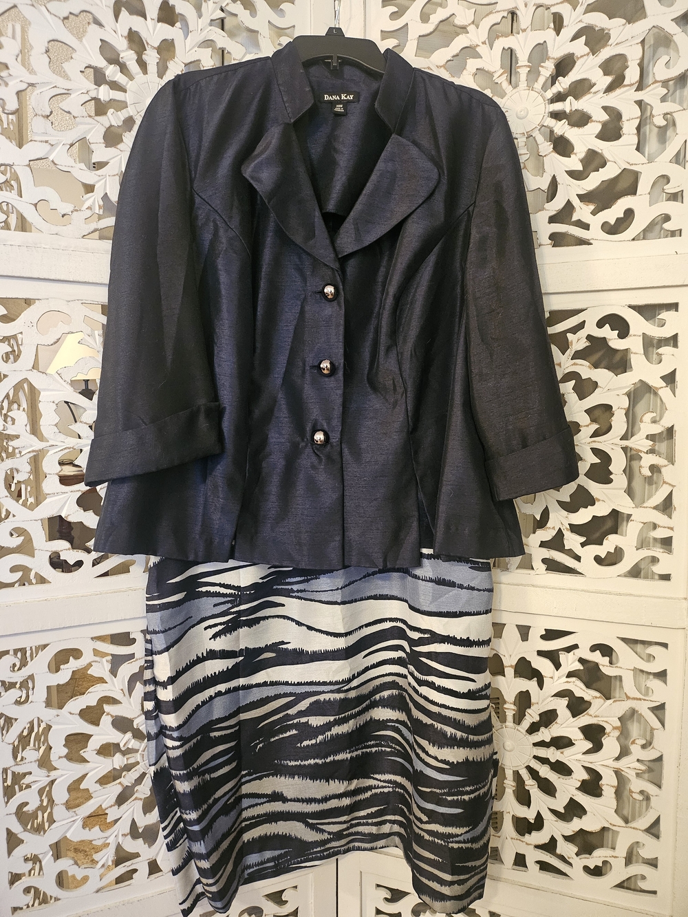 Dana Kay Navy Jacket and Zebra Print Skirt Set